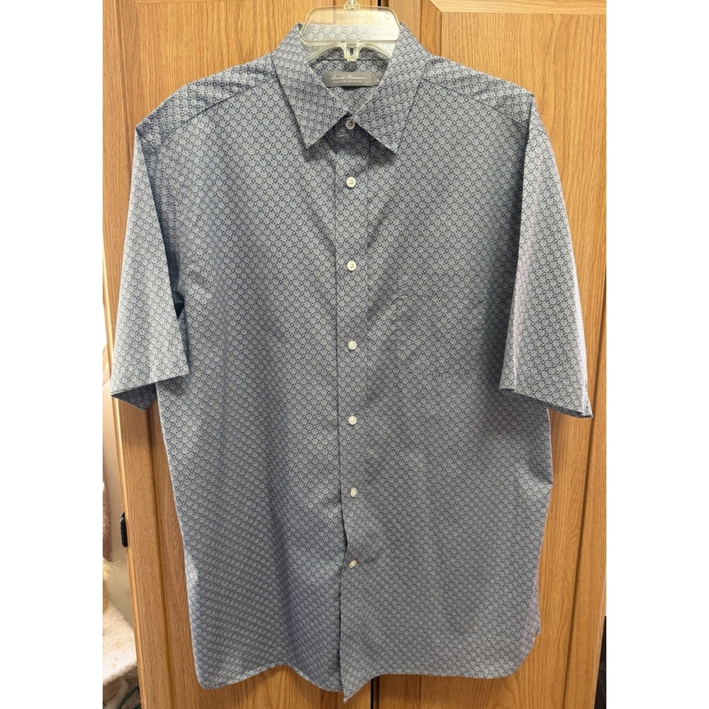 Daniel Cremieux Men's Shirt - Blue Print Short Sleeve Button Down Cotton Size L